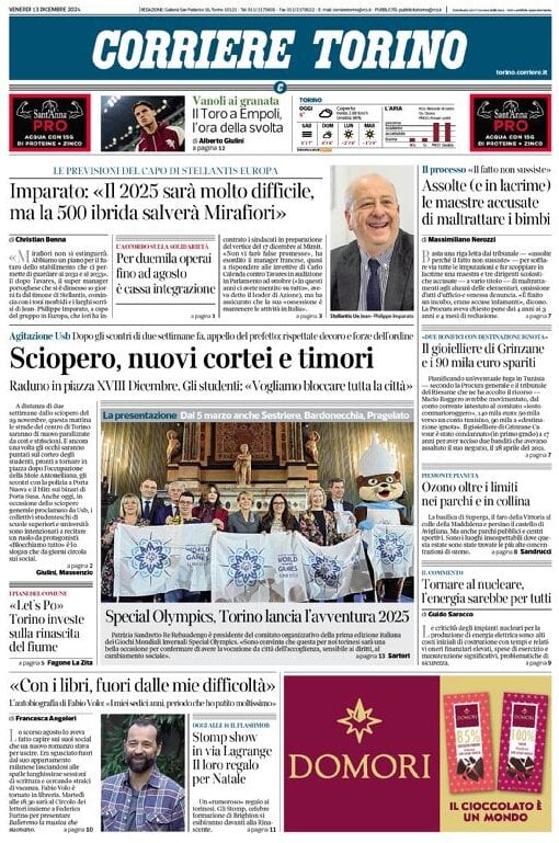 Prima Pagina Corriere Torino 14/12/2024