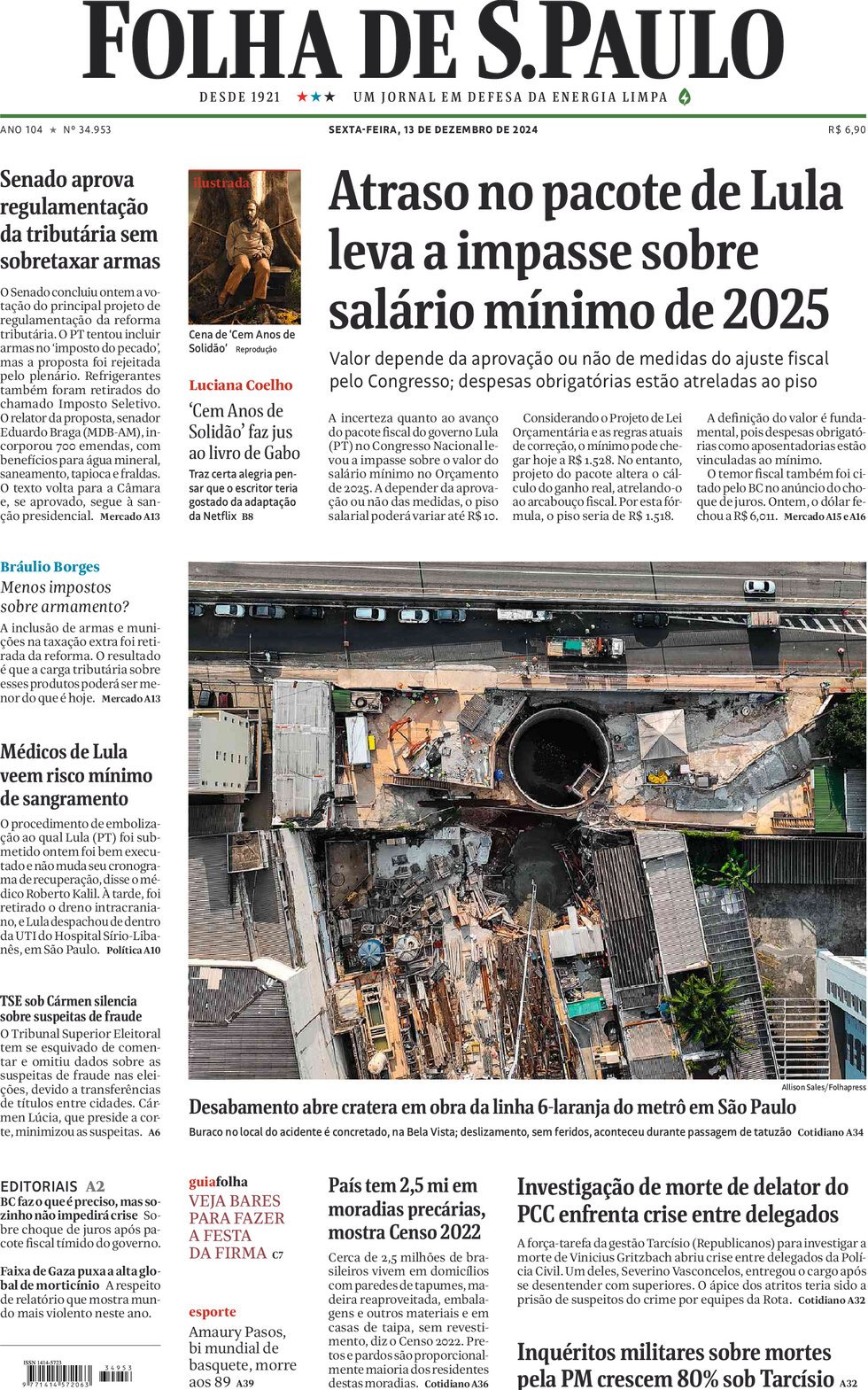 Prima Pagina Folha de S.Paulo 14/12/2024