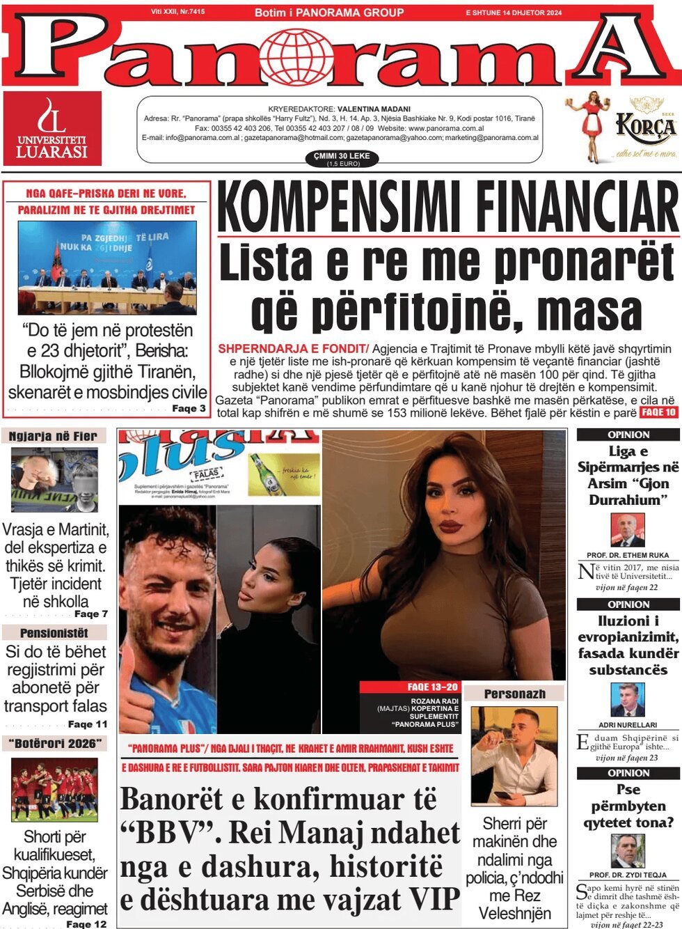 Prima Pagina Gazeta Panorama 14/12/2024