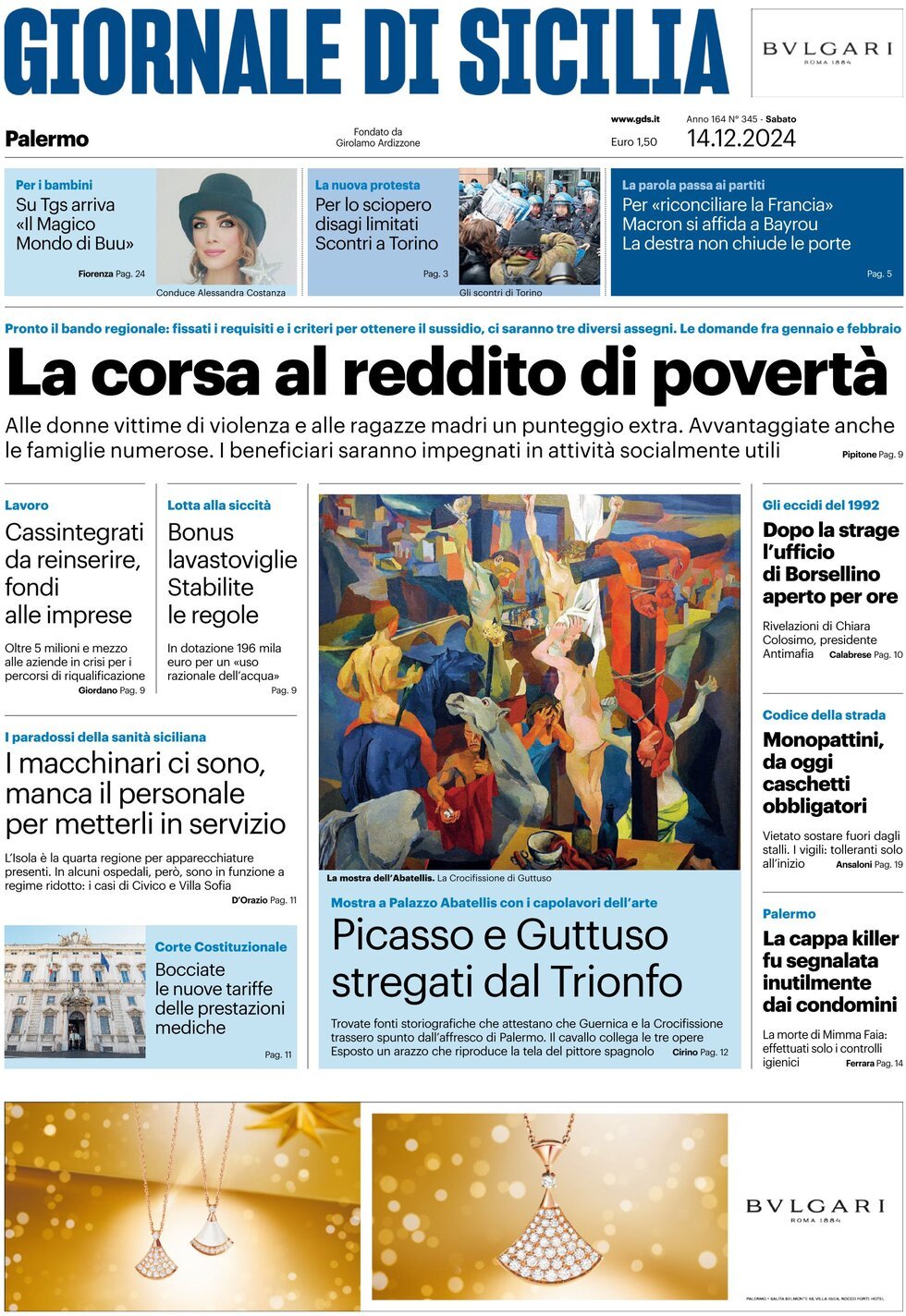 Prima Pagina Giornale di Sicilia (Palermo) 14/12/2024