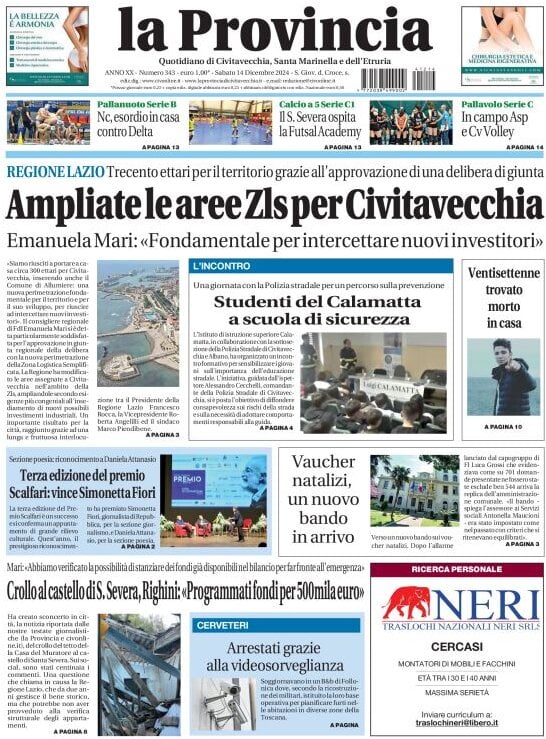 Prima Pagina La Provincia di Civitavecchia 14/12/2024