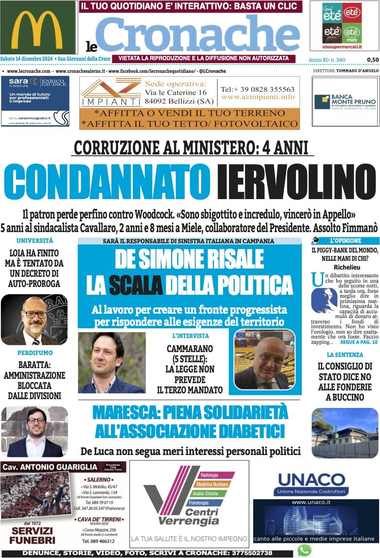 Prima Pagina Le Cronache (Salerno) 14/12/2024