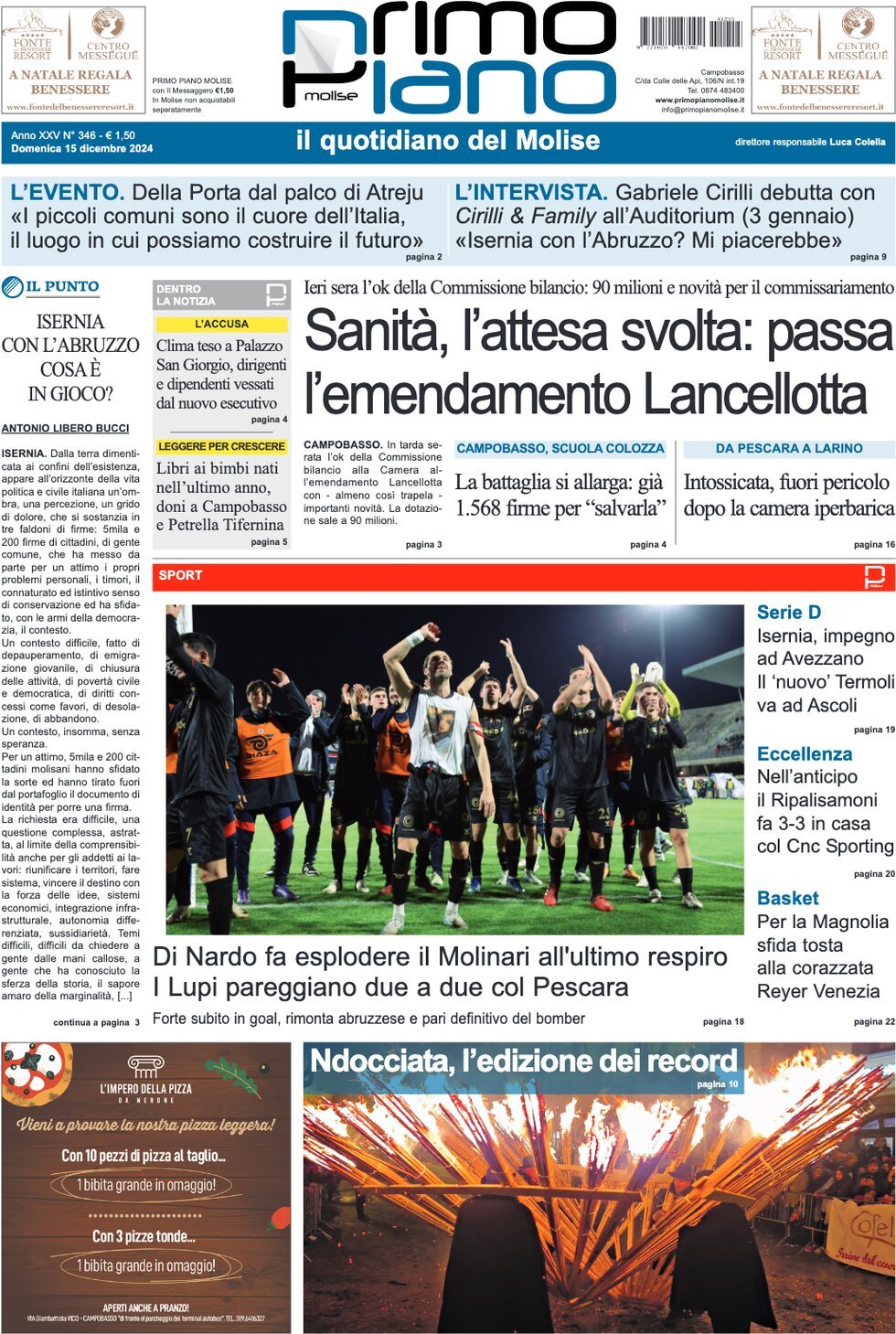 Prima Pagina Primo Piano Molise 15/12/2024