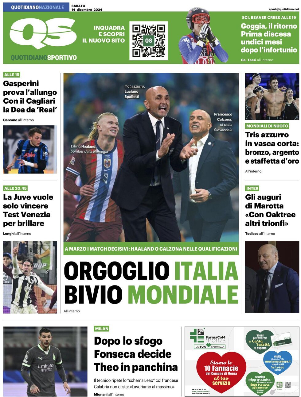 Prima Pagina QS Quotidiano Sportivo 14/12/2024