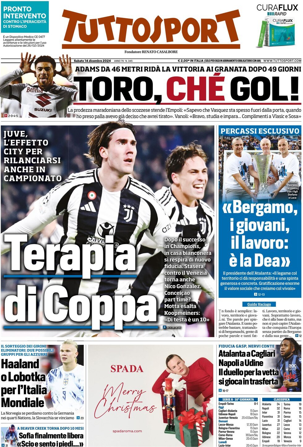 Prima Pagina Tuttosport 14/12/2024