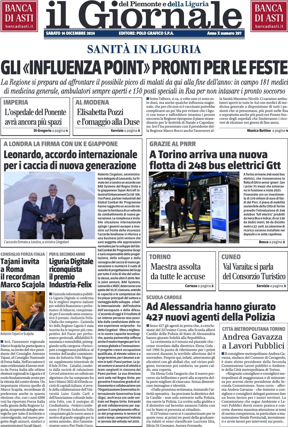 Prima Pagina Il Giornale del Piemonte e della Liguria 14/12/2024