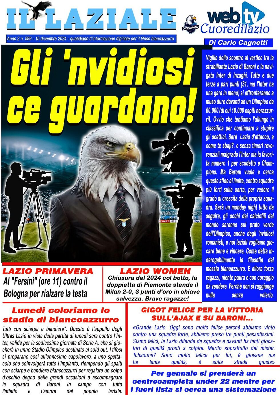 Prima Pagina Il Laziale 15/12/2024