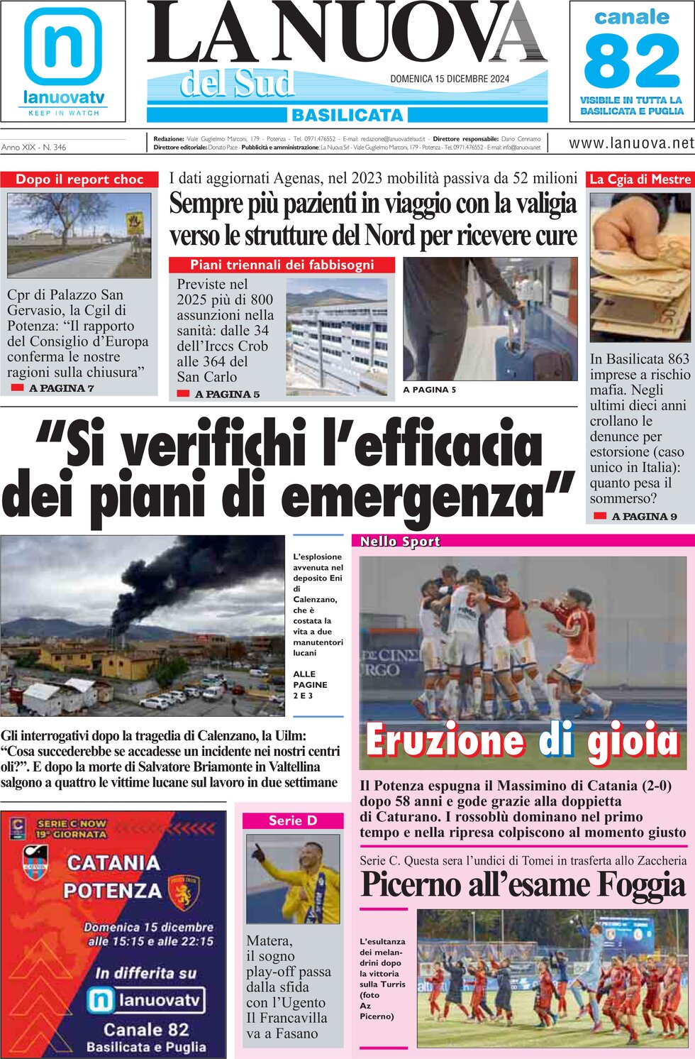 Prima Pagina La Nuova del Sud (Basilicata) 15/12/2024