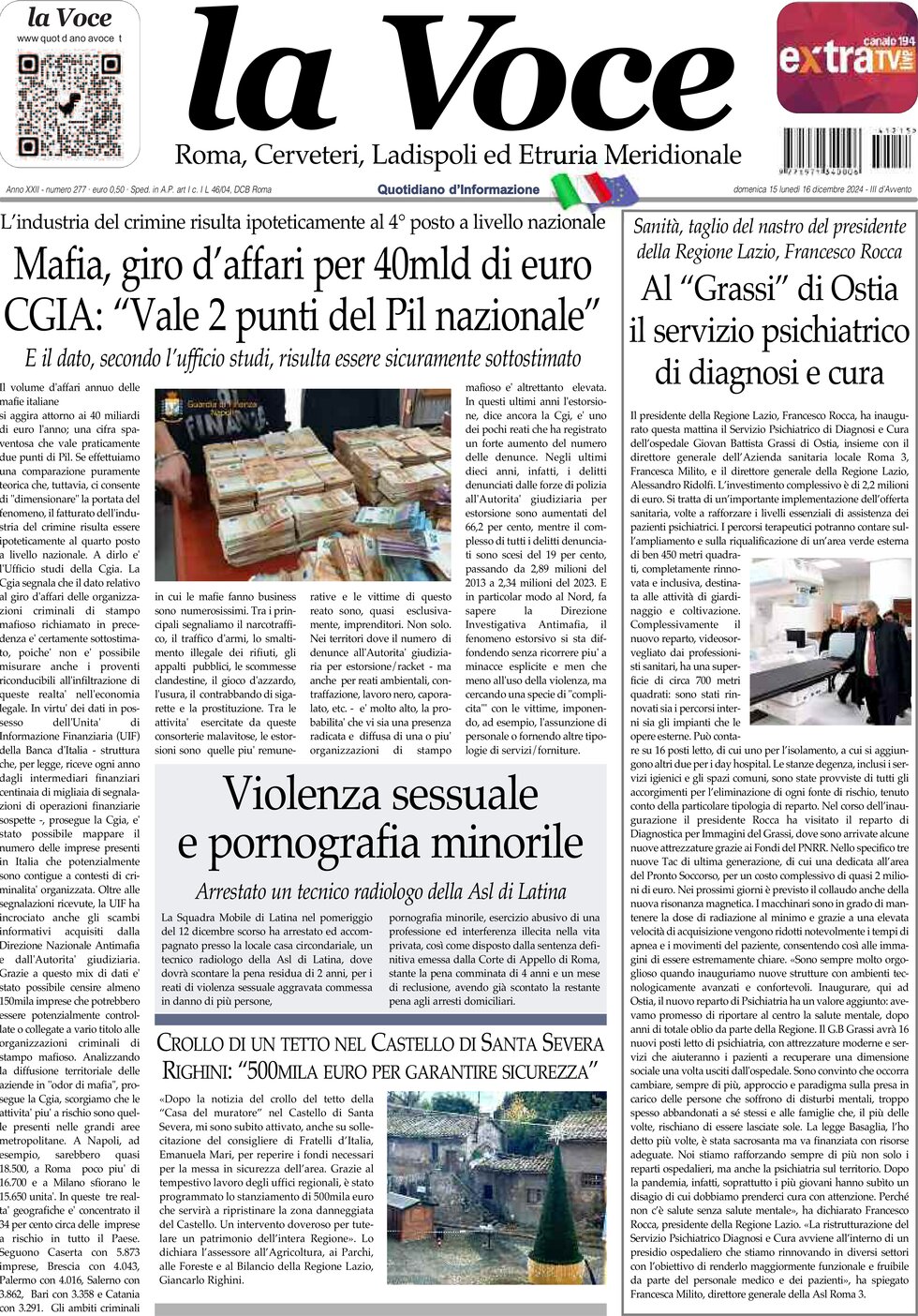 Prima Pagina La Voce (Roma) 16/12/2024