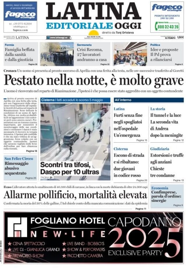 Prima Pagina Latina Editoriale Oggi 15/12/2024