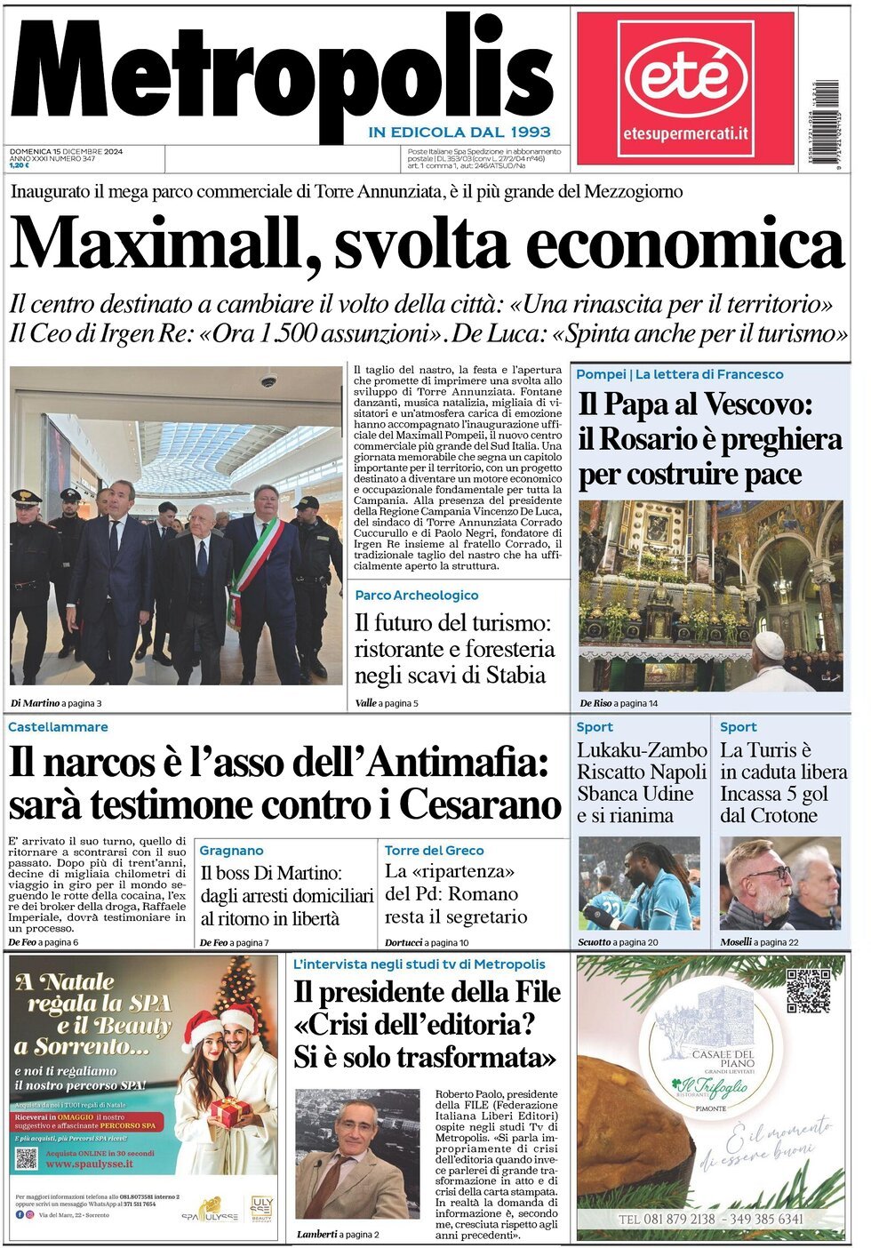 Prima Pagina Metropolis (Napoli) 15/12/2024