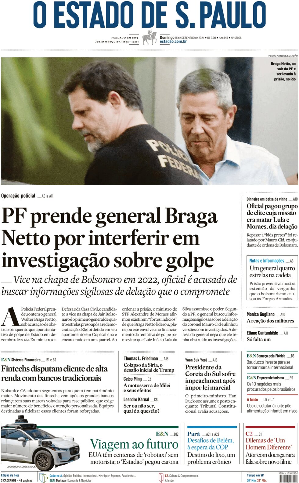 Prima Pagina O Estado de S. Paulo 15/12/2024