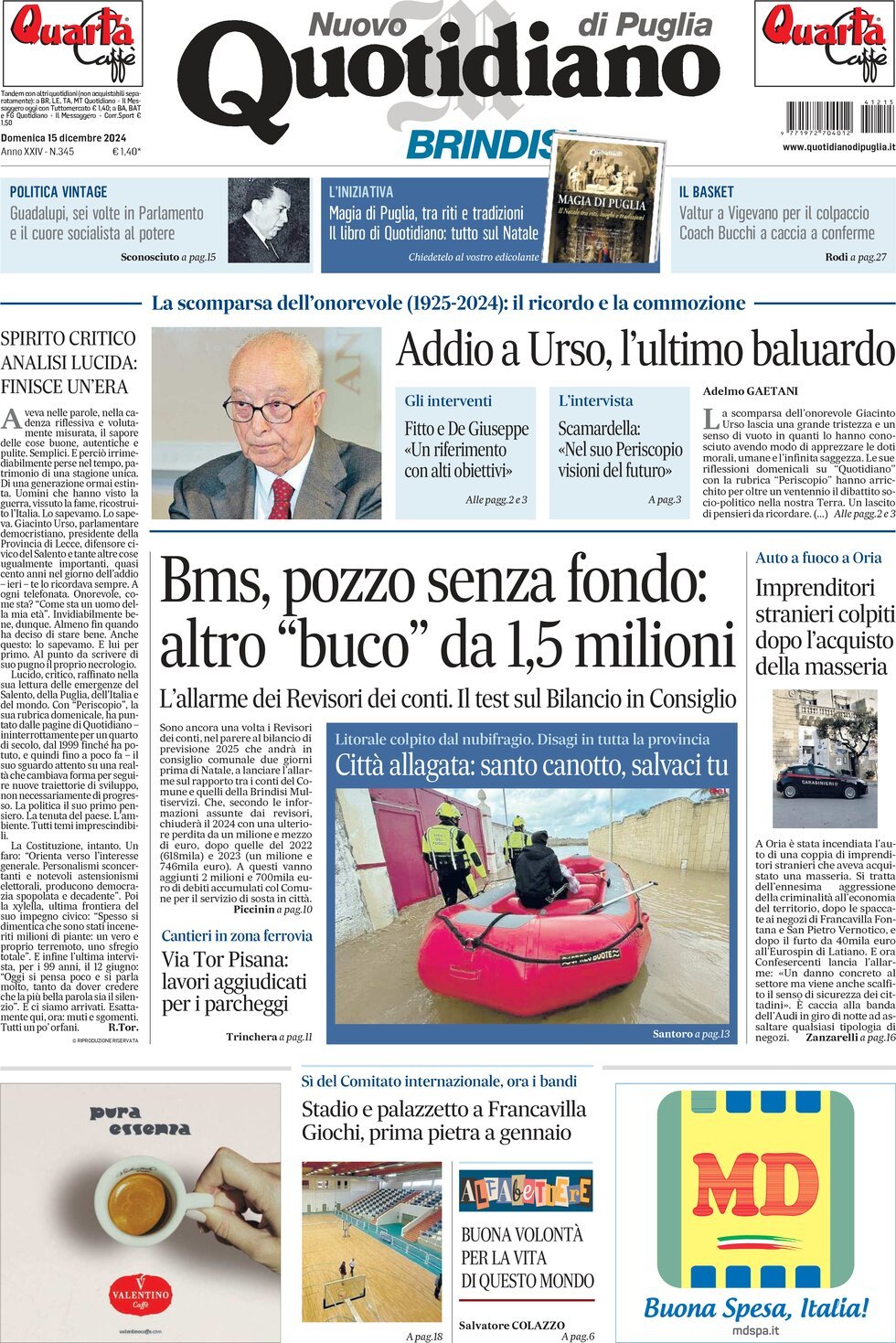 Prima Pagina Nuovo Quotidiano di Puglia (Brindisi) 15/12/2024