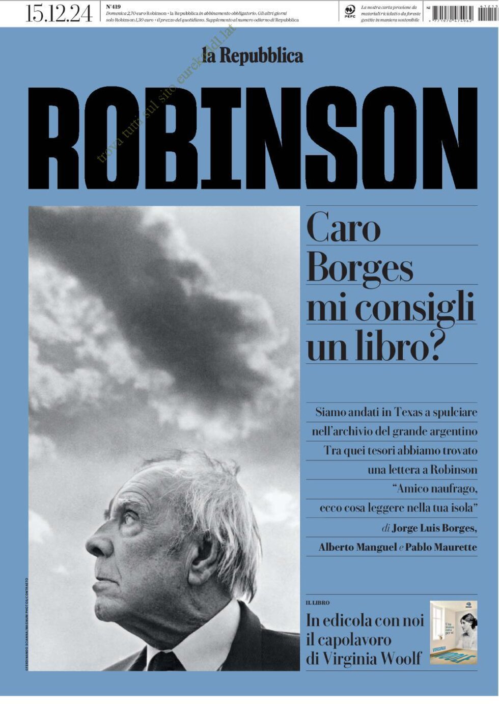 Copertina Robinson (La Repubblica) 15/12/2024