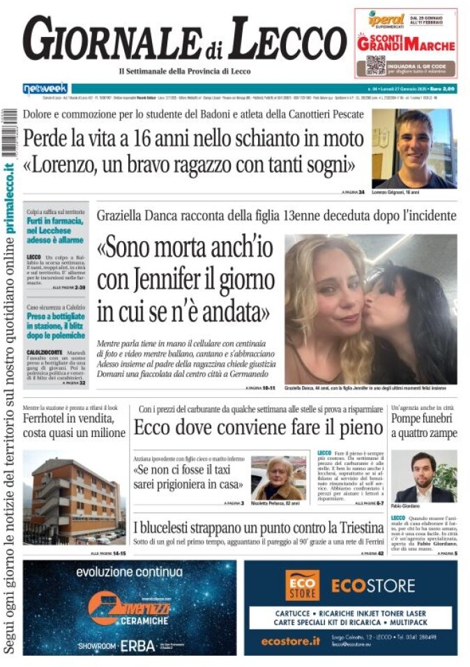 Copertina Giornale di Lecco 27/01/2025