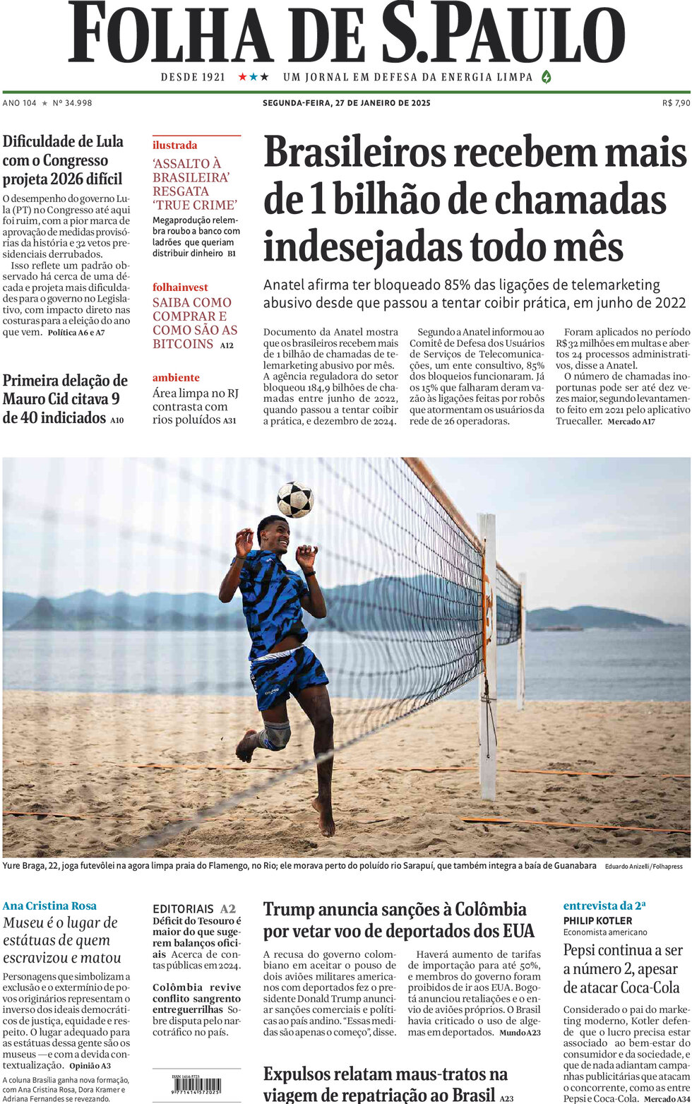 Prima Pagina Folha de S.Paulo 28/01/2025