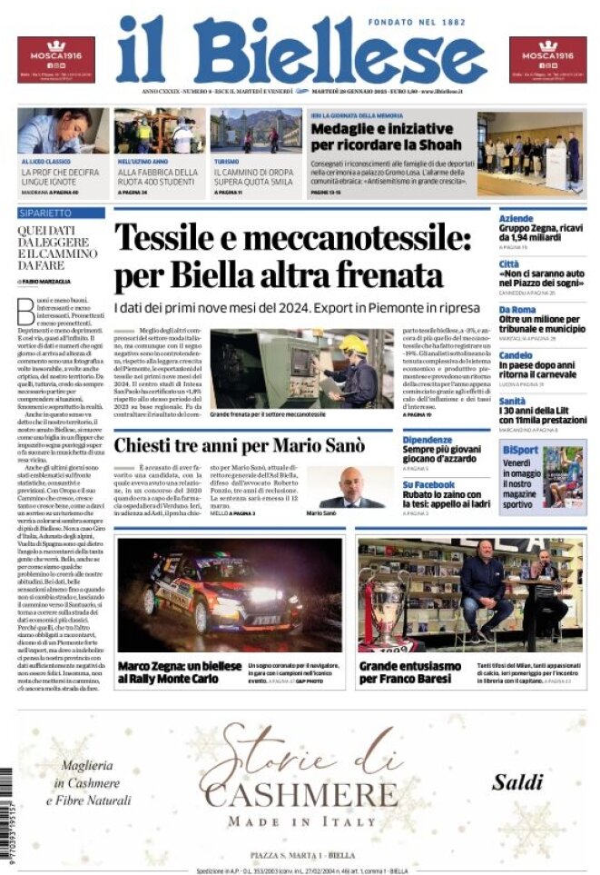 Copertina Il Biellese 28/01/2025