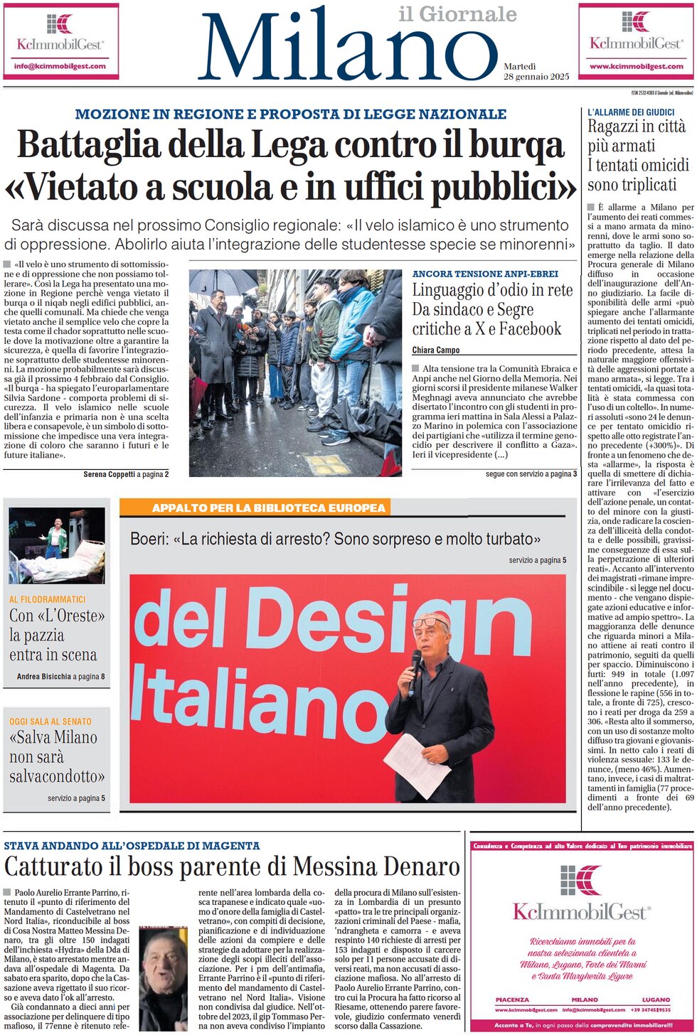 Prima Pagina Il Giornale (Milano) 28/01/2025