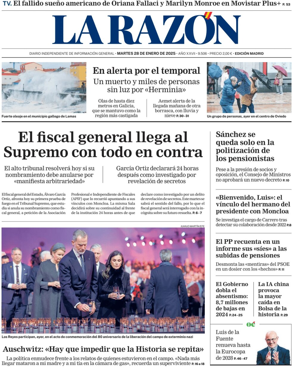 Prima Pagina La Razón 28/01/2025