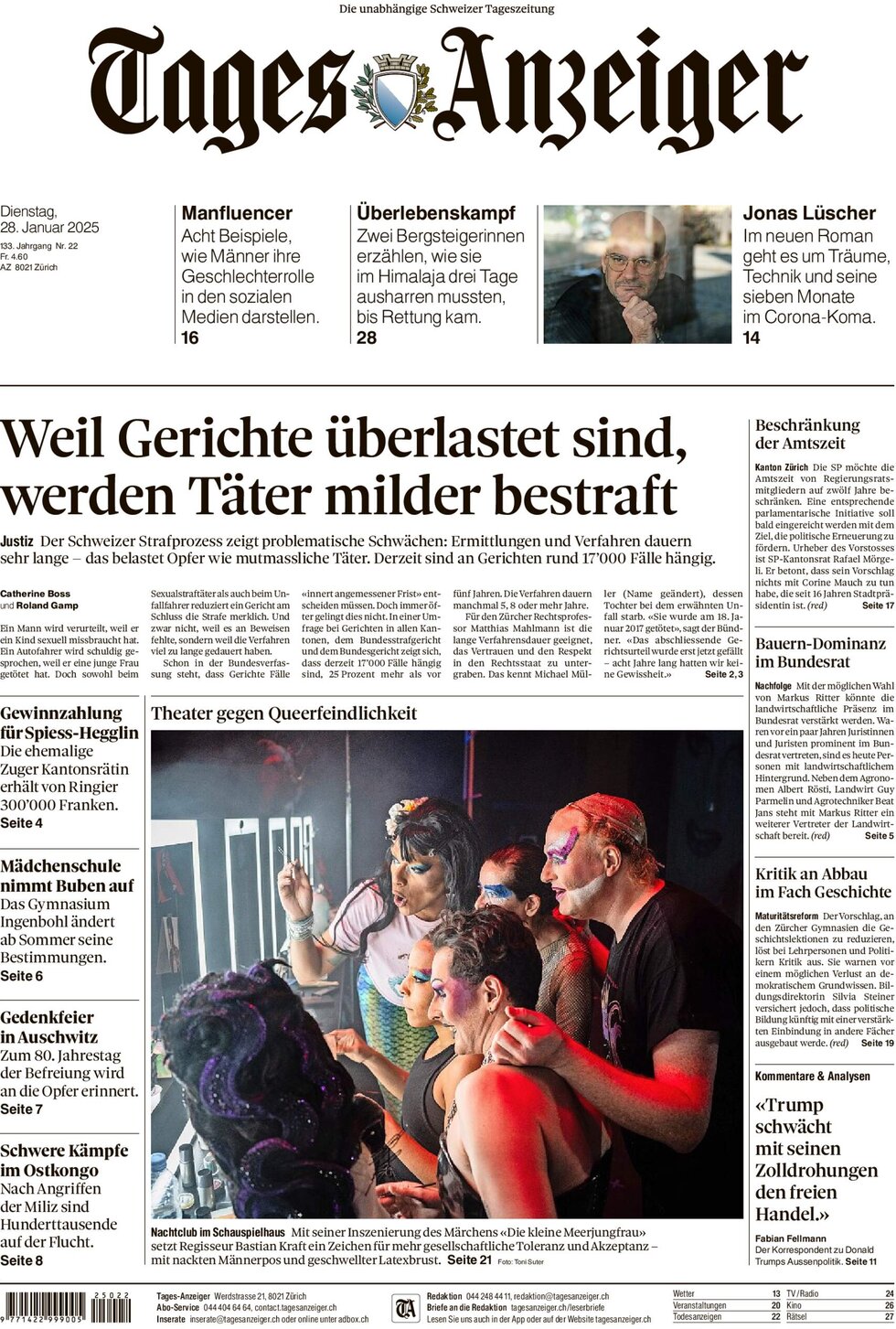 Prima Pagina Tages-Anzeiger (Tagi TA) 28/01/2025