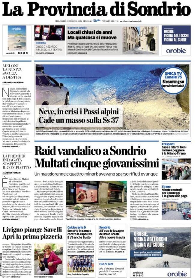 Prima Pagina La Provincia di Sondrio 29/01/2025