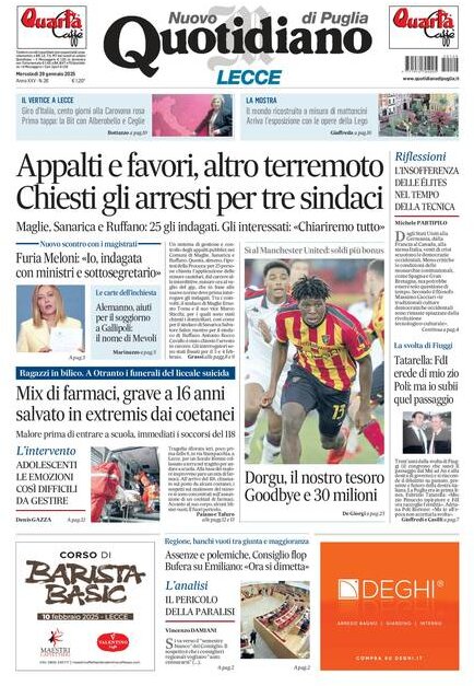 Prima Pagina Nuovo Quotidiano di Puglia (Lecce) 29/01/2025