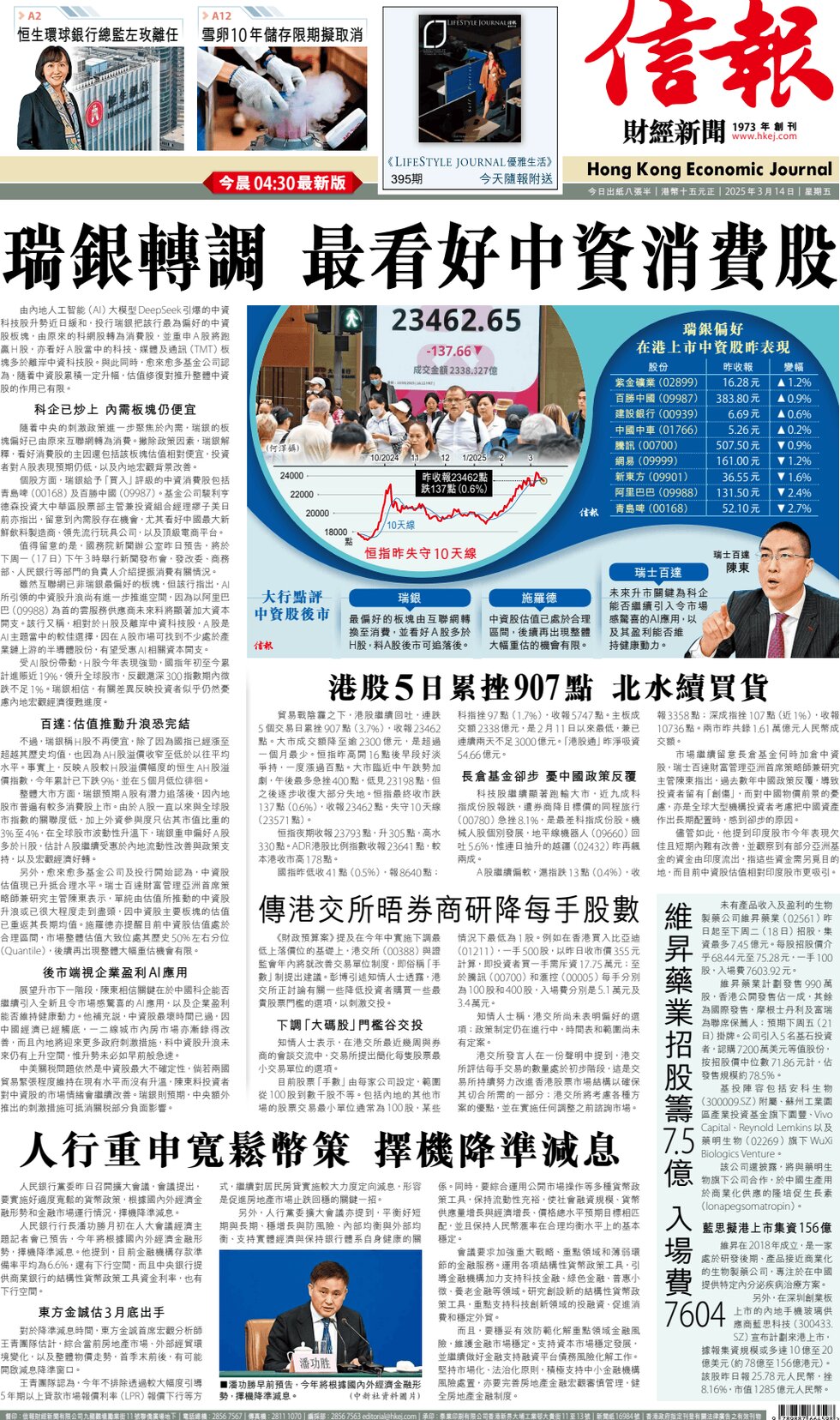 Prima Pagina Hong Kong Economic Journal 14/03/2025