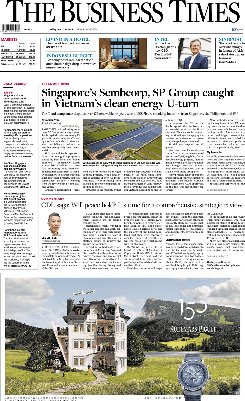 Prima Pagina The Business Times (Singapore) 14/03/2025