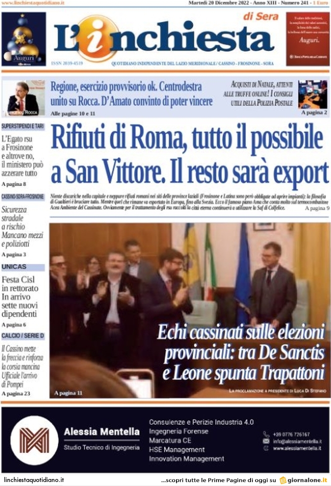 Prima Pagina L'Inchiesta (Quotidiano) 20/12/2022