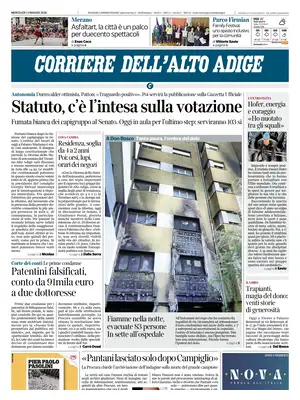 Prima Pagina "Corriere dell'Alto Adige"