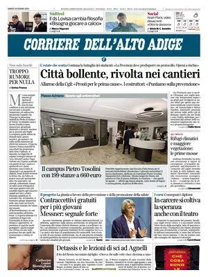 Prima Pagina "Corriere dell'Alto Adige"